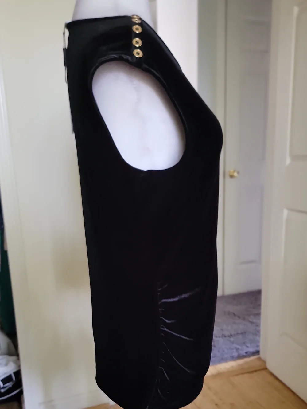 Calvin Klein Black Velvet Cap Sleeve Tank Top with Shoulder Studs